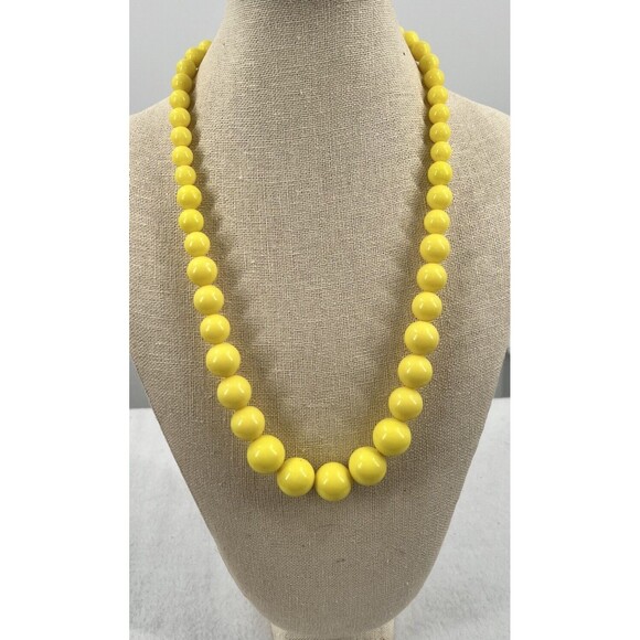 Vintage Knotted Beaded Necklace Large Chunky Yellow Choker Necklace 11.5” Retro - Picture 1 of 7
